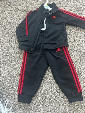 adidas Black Jogger Sweatpants with Red Stripes